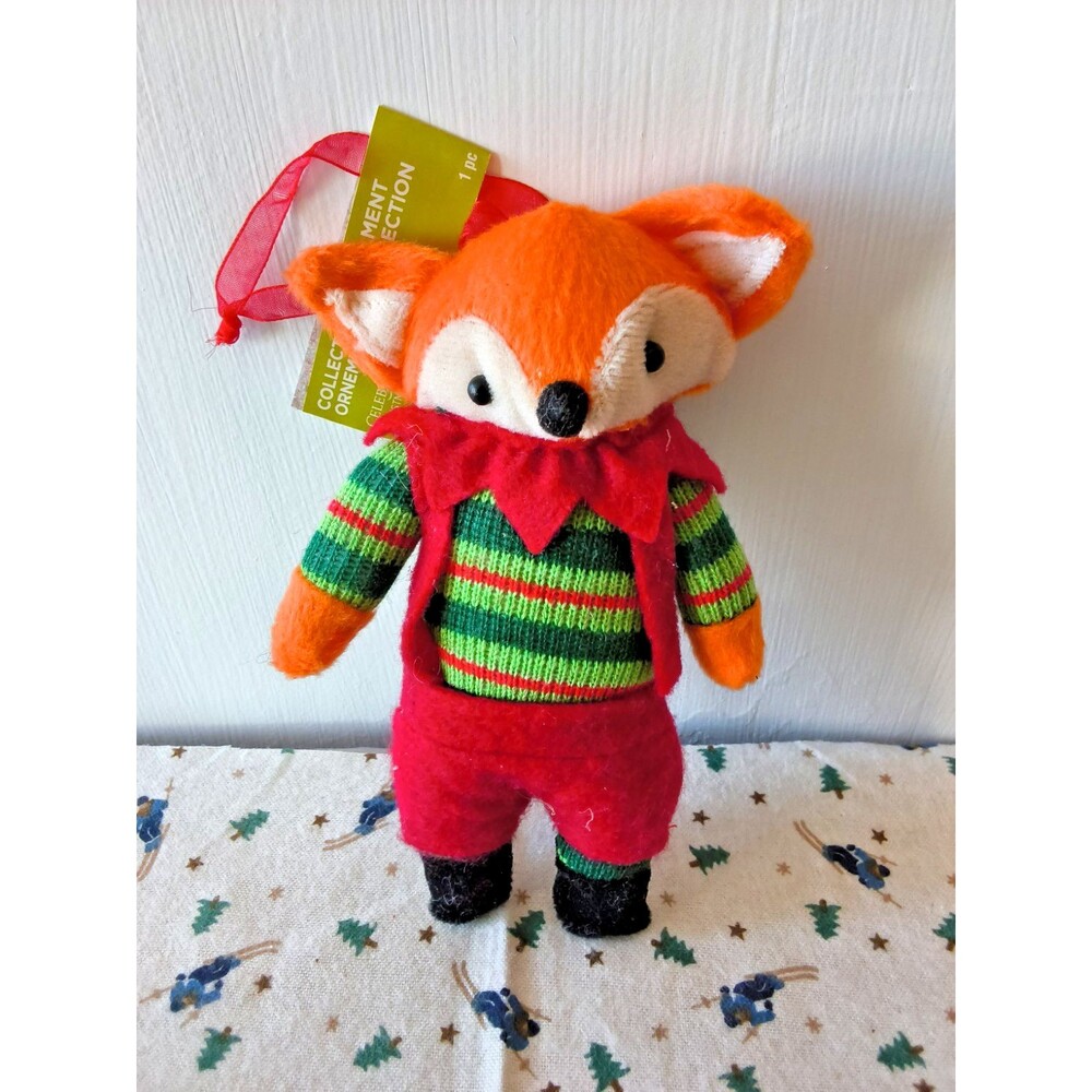 Celebrate It Orange Fox in Sweater Felt Christmas Ornament Plush 6" NWT Y2K